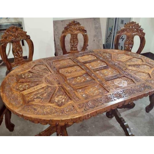 Designer Wood Carving Dining Table Set
