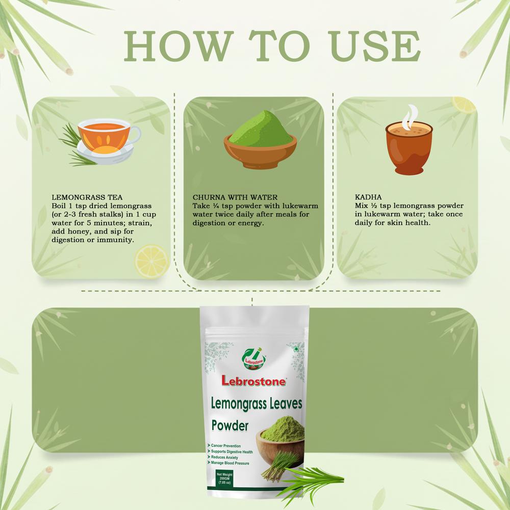 Lebrostone Lemongrass Leaves Powder  Supports Digestion, Immunity & Relief from Cough, Cold, Fever(200g)