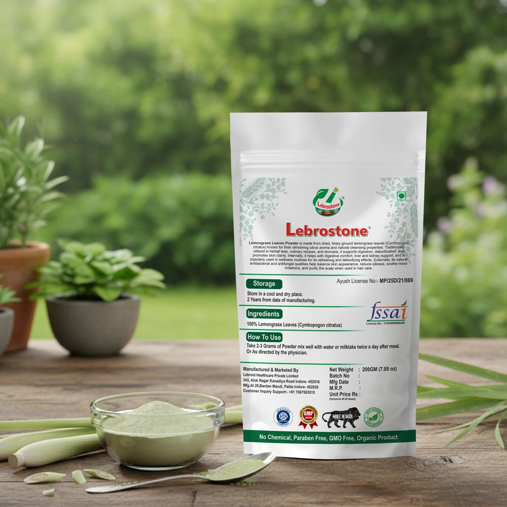 Lebrostone Lemongrass Leaves Powder  Supports Digestion, Immunity & Relief from Cough, Cold, Fever(200g)