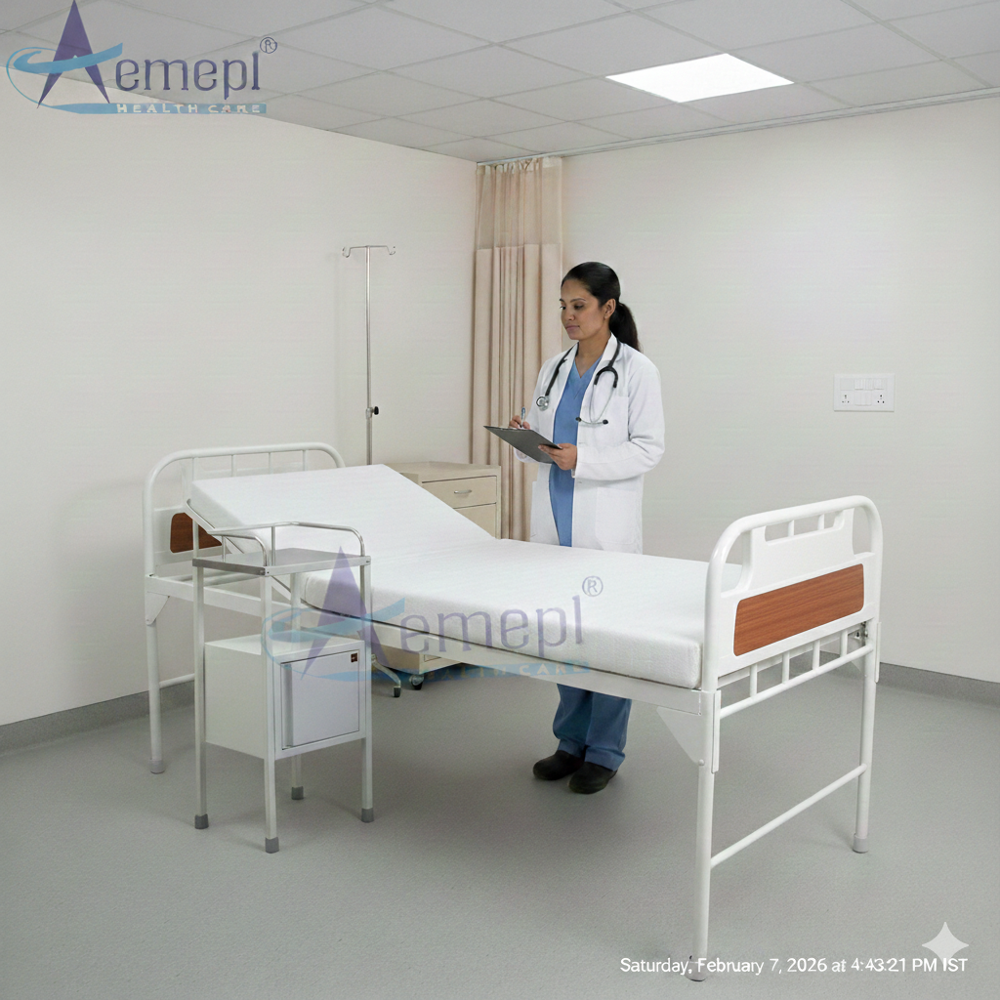Semi Fowler Bed - High Density Foam, 75x35.5x23 Inches, White | 2-fold Design, Manual Operation, 4 Castors, Abs Panel