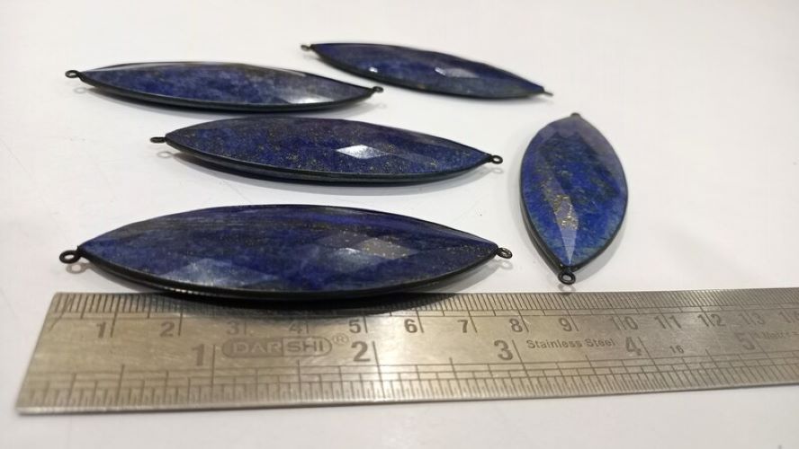 Natural Gemstone Lapis Lazuli Marquise Shape 3 Inches Long Black Oxidized Bezel Connector Pendant