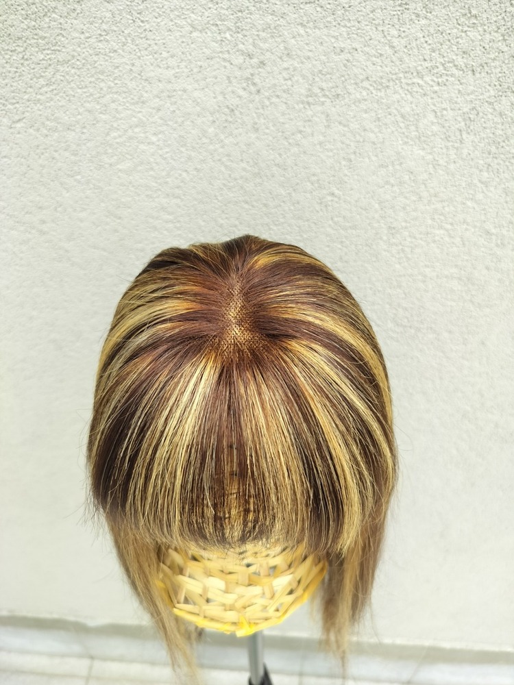 Highlighted Natural Straight Hair Bob Cut Topper Wig