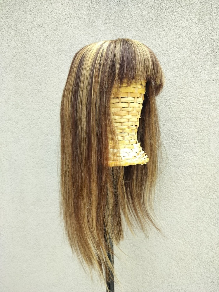 Highlighted Natural Straight Hair Bob Cut Topper Wig