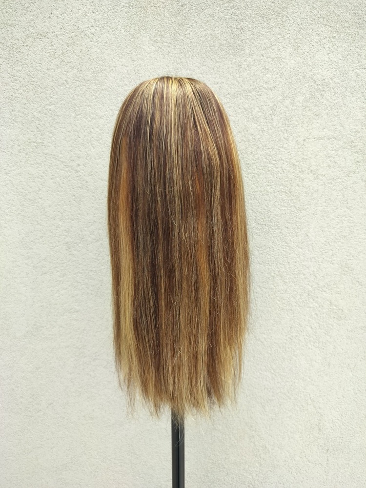 Highlighted Natural Straight Hair Bob Cut Topper Wig