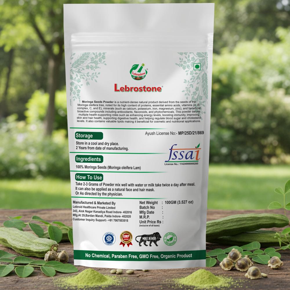 Lebrostone Moringa Seeds Powder | Energy & Stamina | Detox Support | Blood Sugar & Skin Health| 100g