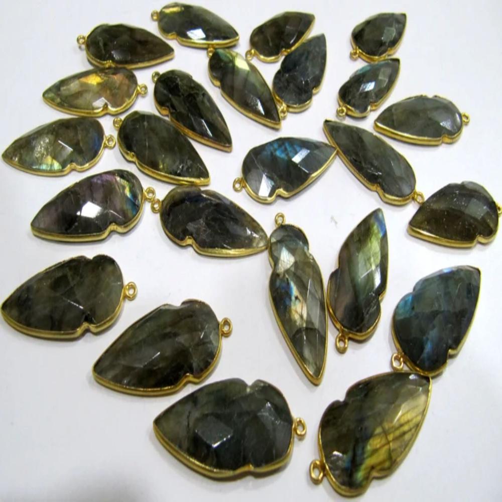 Natural Labradorite Blue Flashy Arrowhead 15X40mmCabochon Connectors Single Loop Bezel Jewelry Making sold per piece