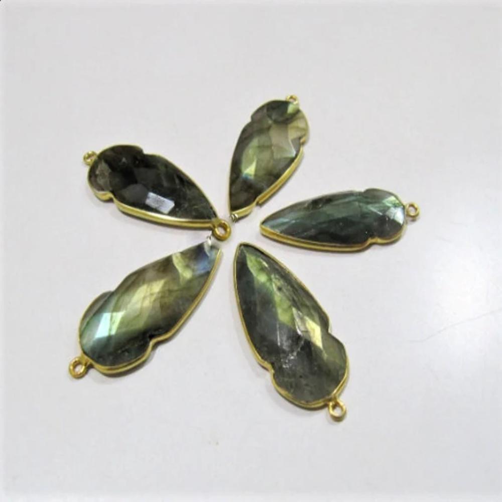 Natural Labradorite Blue Flashy Arrowhead 15X40mmCabochon Connectors Single Loop Bezel Jewelry Making sold per piece