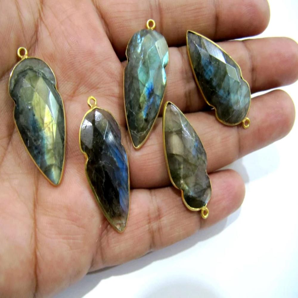 Natural Labradorite Blue Flashy Arrowhead 15X40mmCabochon Connectors Single Loop Bezel Jewelry Making sold per piece