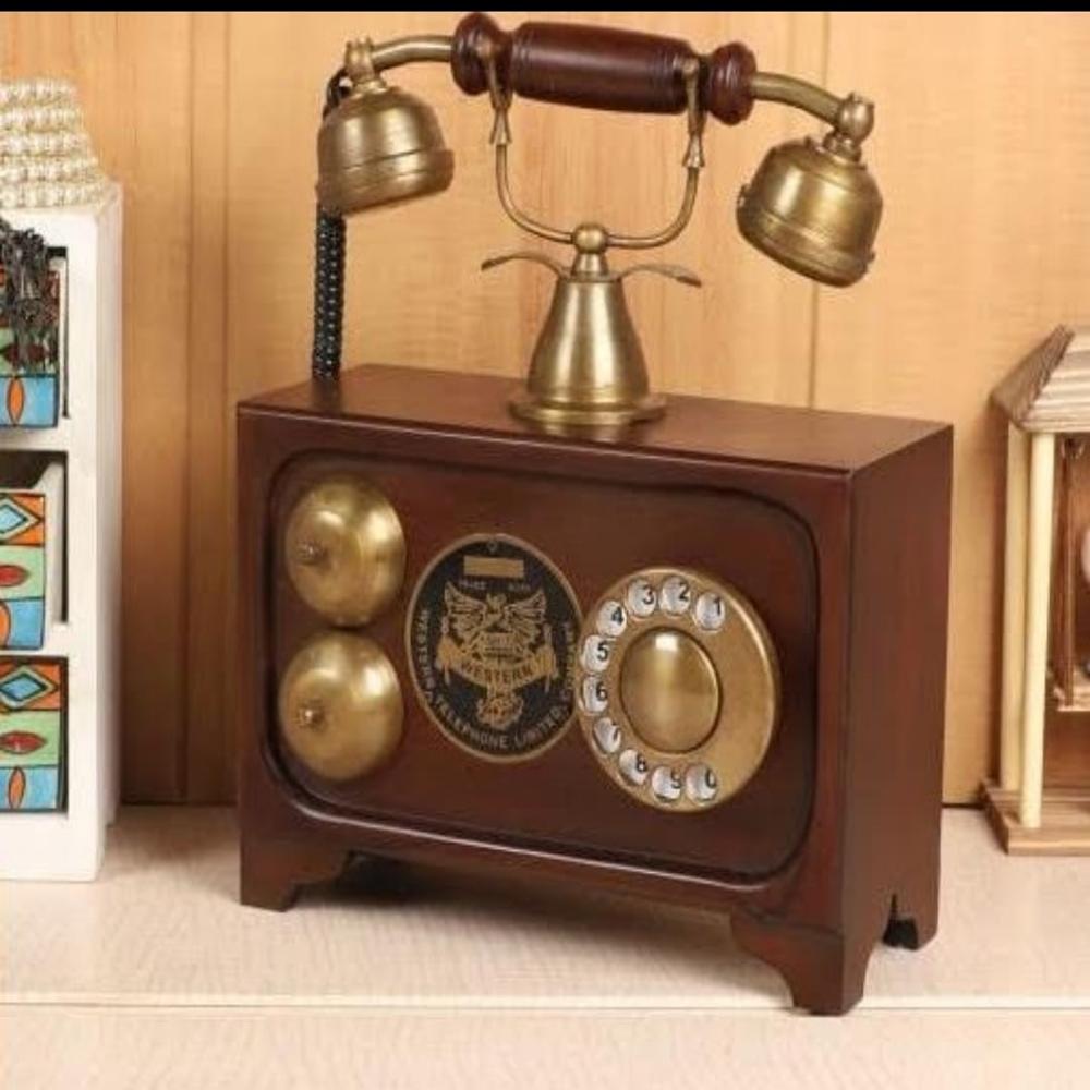 Antique Wooden Brass Dummy Telephone