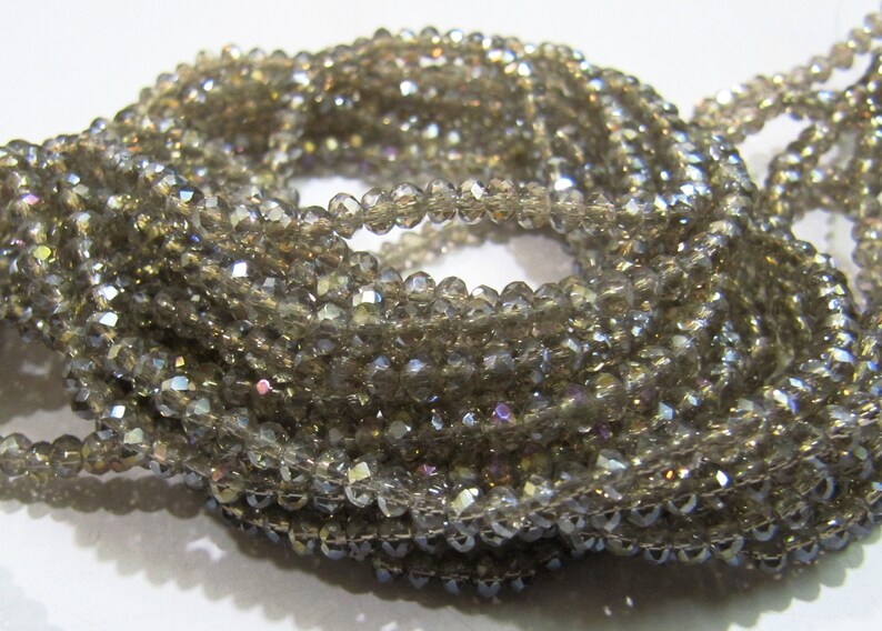 AB Coated Labradorite Hydro Quartz Rondelle Faceted Size 3mm Beads Strand 14 inches long