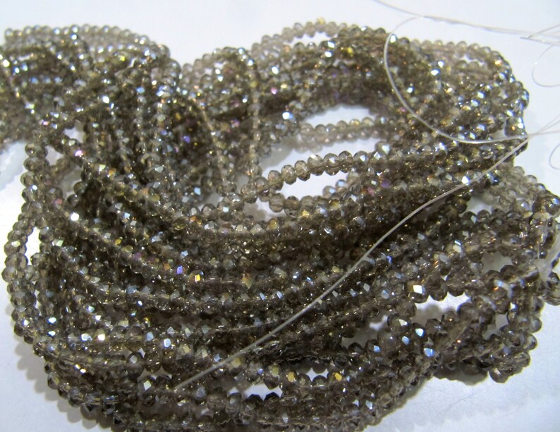 AB Coated Labradorite Hydro Quartz Rondelle Faceted Size 3mm Beads Strand 14 inches long