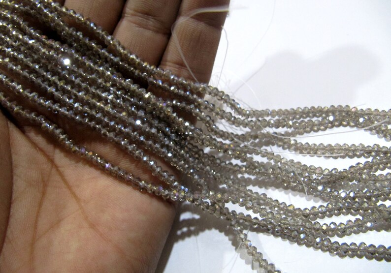 AB Coated Labradorite Hydro Quartz Rondelle Faceted Size 3mm Beads Strand 14 inches long