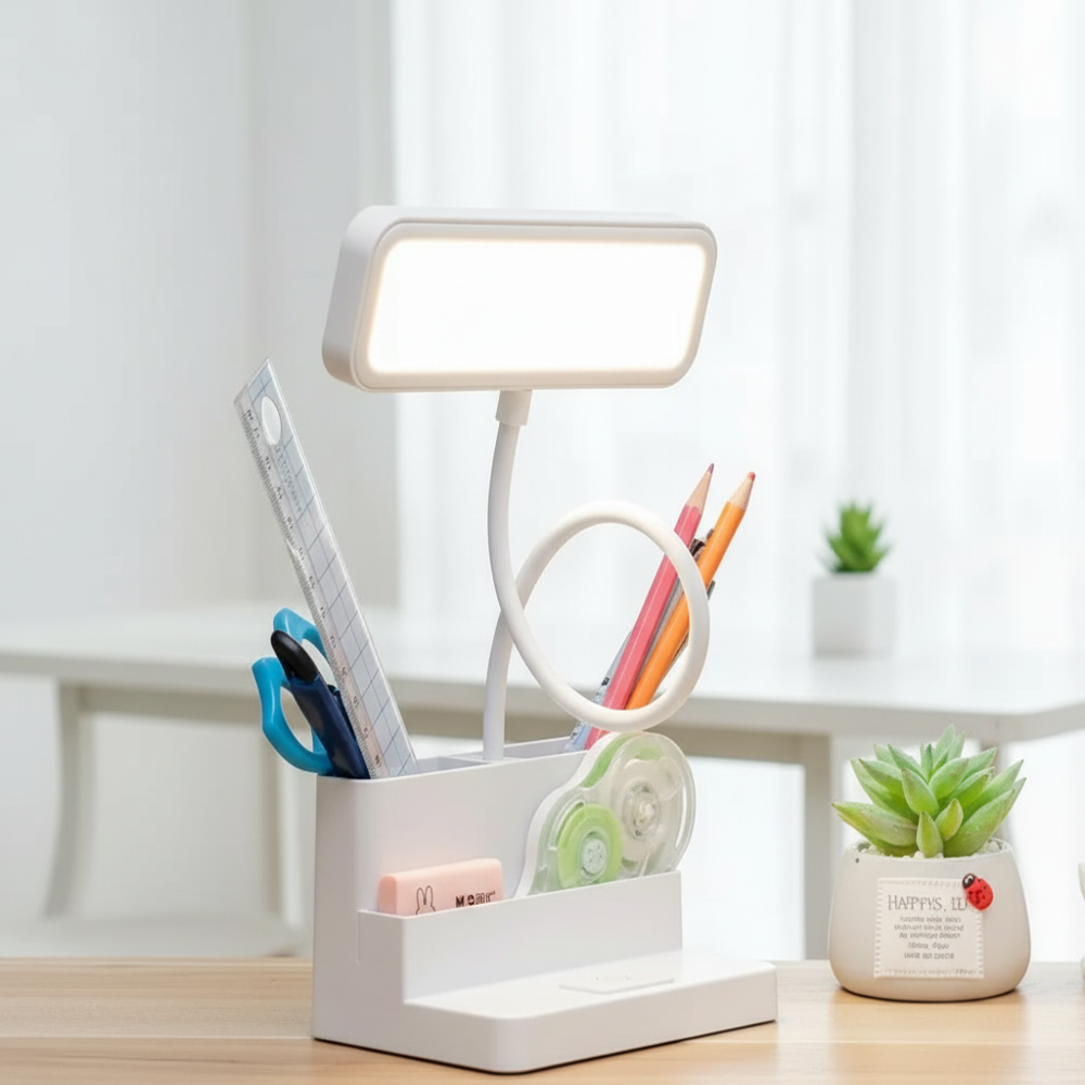 3-in-1 Rechargeable LED Desk Lamp with Pen Holder & Mobile Stand