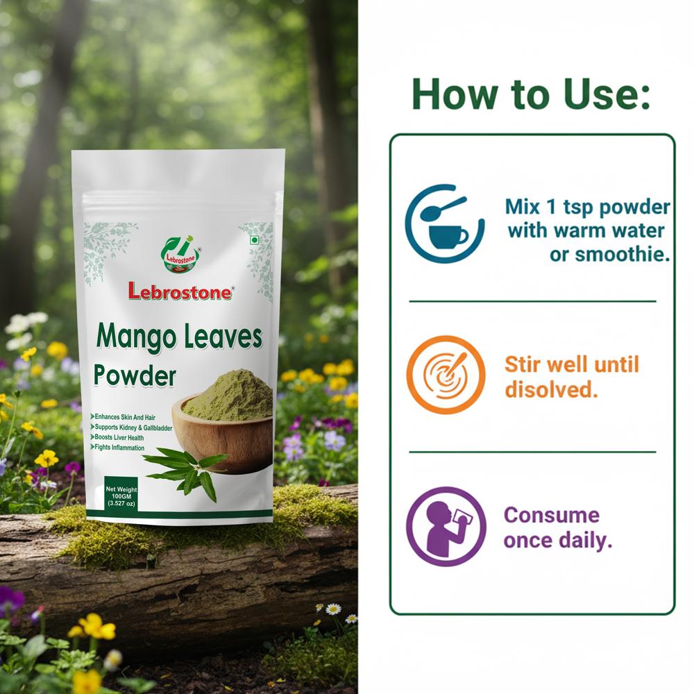 Lebrostone Mango Leaves Powder  Boosts Liver Function, Fights Inflammation & Enhances Skin & Hair(100g)