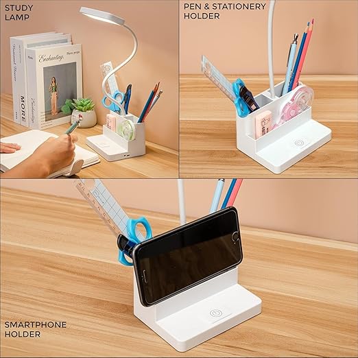 3-in-1 Rechargeable LED Desk Lamp with Pen Holder & Mobile Stand