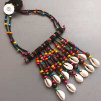 Coloring Moti And Kari Tie Necklace - Glass Beads Alloy Metal Synthetic Thread, Adjustable 18-24 Inch, Multicolor Patterned Beads