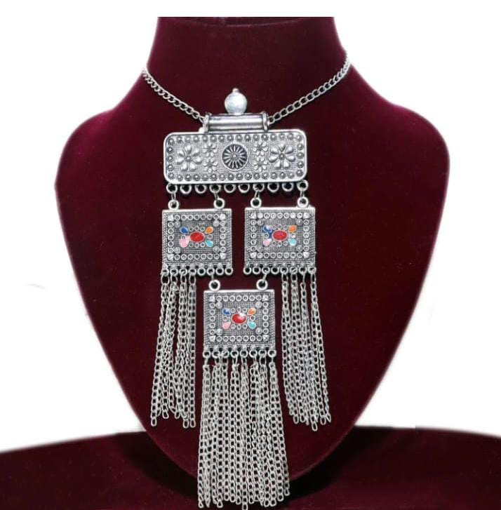 Silver Colour Oxidised Chain Necklace