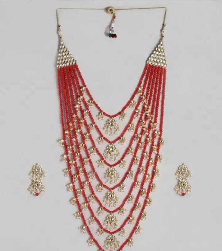 Traditional Multi Layered Necklace And Earrings Jewellery Set