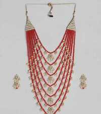 Traditional Multi Layered Necklace And Earrings Jewellery Set