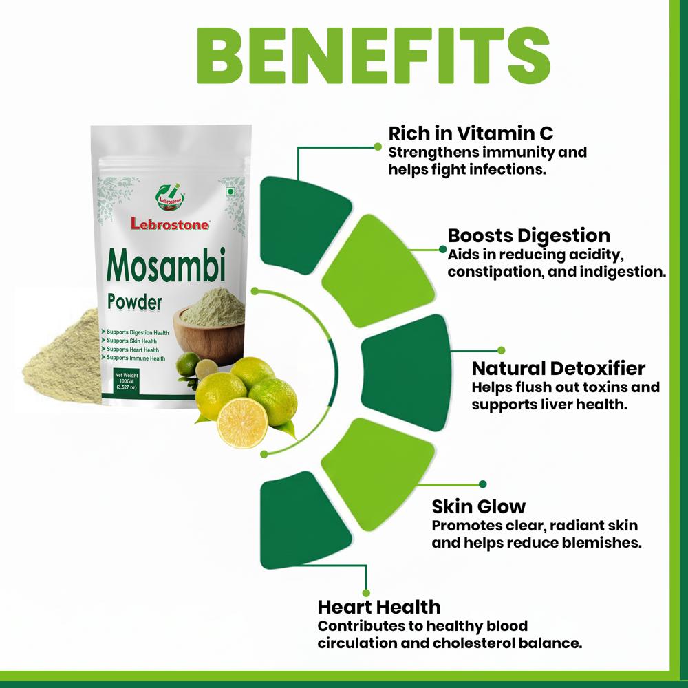 Lebrostone Mosambi Peel Powder | Vitamin C Rich | Immunity & Digestion Support | Detox & Skin Health| 100g