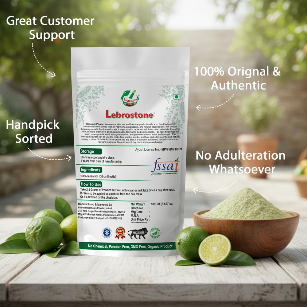 Lebrostone Mosambi Peel Powder | Vitamin C Rich | Immunity & Digestion Support | Detox & Skin Health| 100g