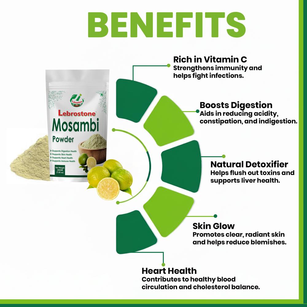 Lebrostone Mosambi Peel Powder | Vitamin C Rich | Immunity & Digestion Support | Detox & Skin Health| 200g