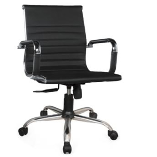 Medium Back Sleek Leather Revolving Chair - Color: Black