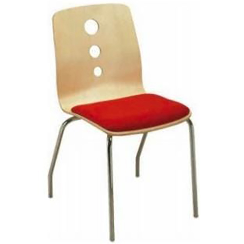 Plywood And Stainless Steel Cafeteria Chair With Red Cushion - Brand Name: Custom/Generic