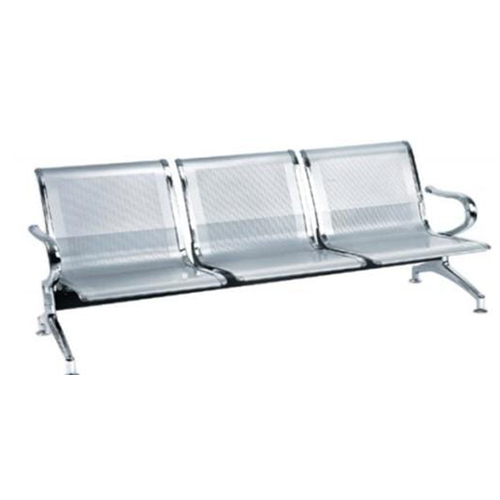 3 Seater Metal Come Plating Visitor Chair - Color: Silver Seat And Back With Black Armrests