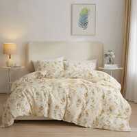 Duvet Cover - 100% Combed Cotton, 150-220 Cm Width, White/grey/blue, Concealed Zipper Or Button Closure, 600-900g