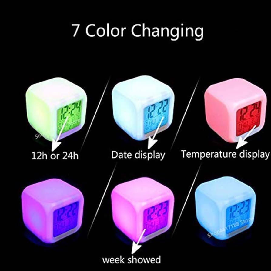 Smart 7 Colour Changing LED Digital Alarm Clock with Temperature & Calendar Display (SS-601)