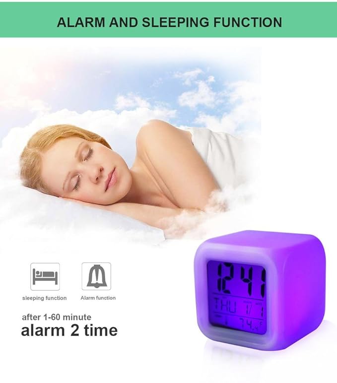 Smart 7 Colour Changing LED Digital Alarm Clock with Temperature & Calendar Display (SS-601)