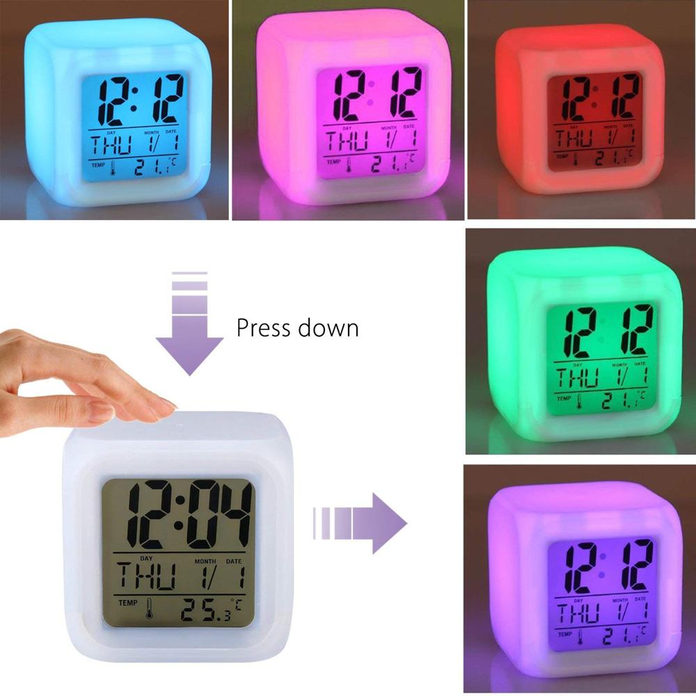 Smart 7 Colour Changing LED Digital Alarm Clock with Temperature & Calendar Display (SS-601)
