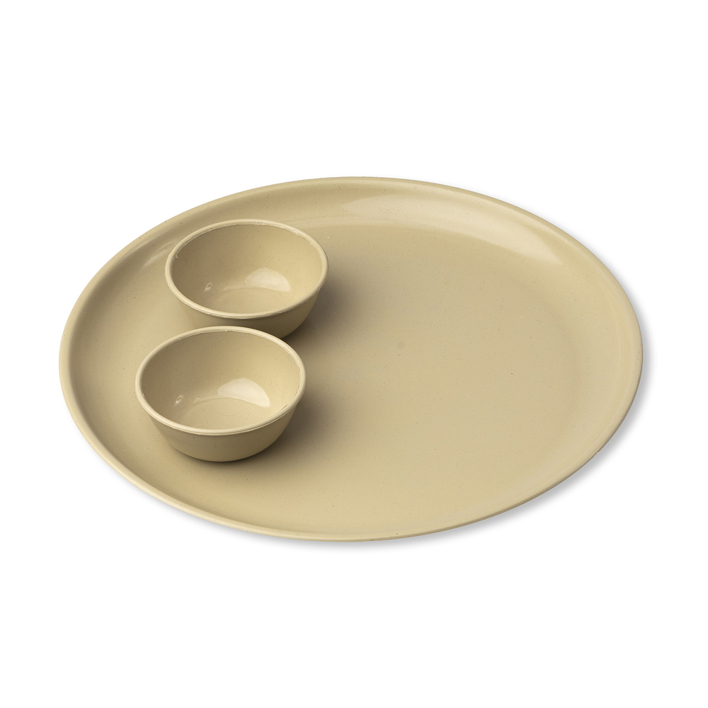 Plastic Semi Dish Set - Color: White With Coloured Border