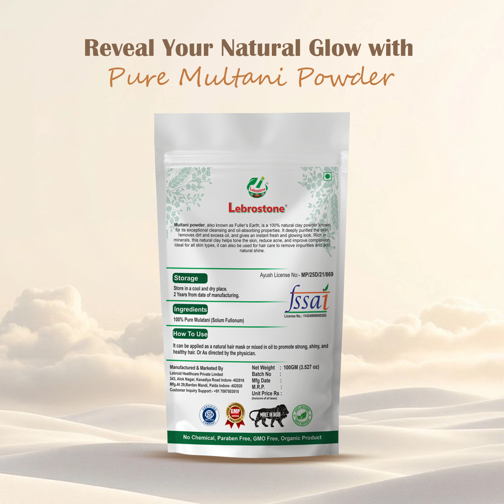 Lebrostone Multani Mitti Powder | Deep Cleanser | Acne Control | Skin Tone & Pore Care| 100g