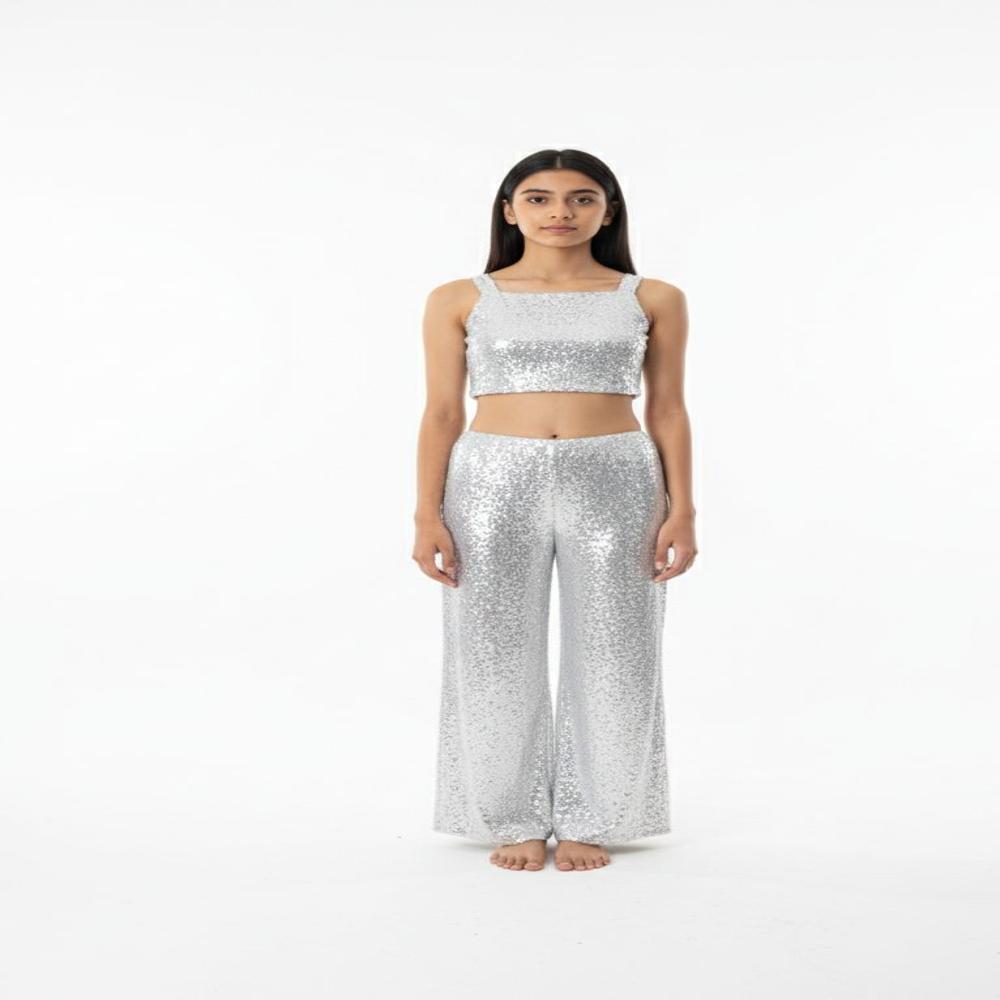 Silver Sequin Cord Set - Design: Modern  Trendy