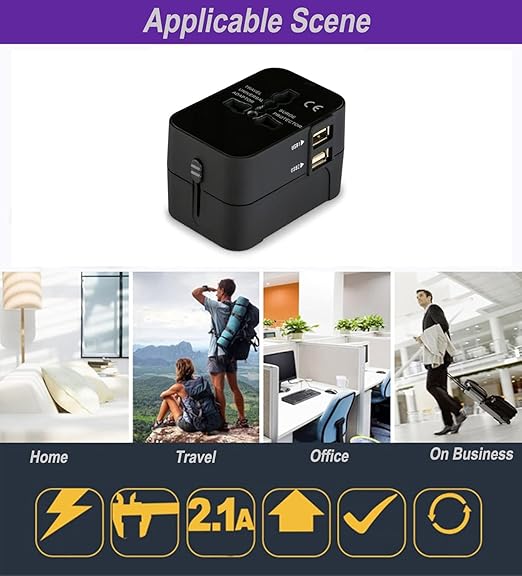Universal International Travel Adapter with Dual USB Ports & Surge Protector