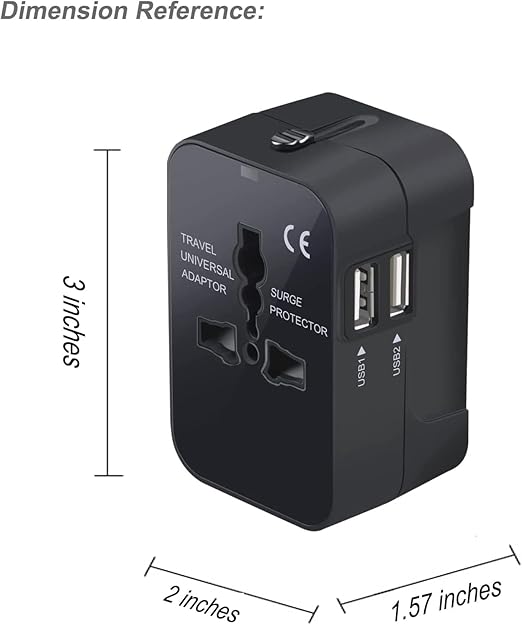 Universal International Travel Adapter with Dual USB Ports & Surge Protector