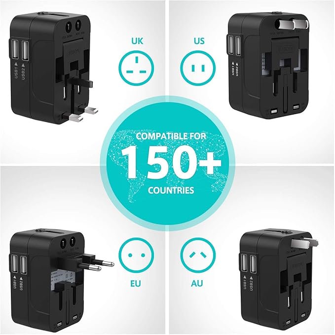 Universal International Travel Adapter with Dual USB Ports & Surge Protector
