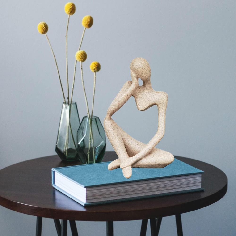 Human Statue Bookshelf Decor Ceramic Thinker Sandstone