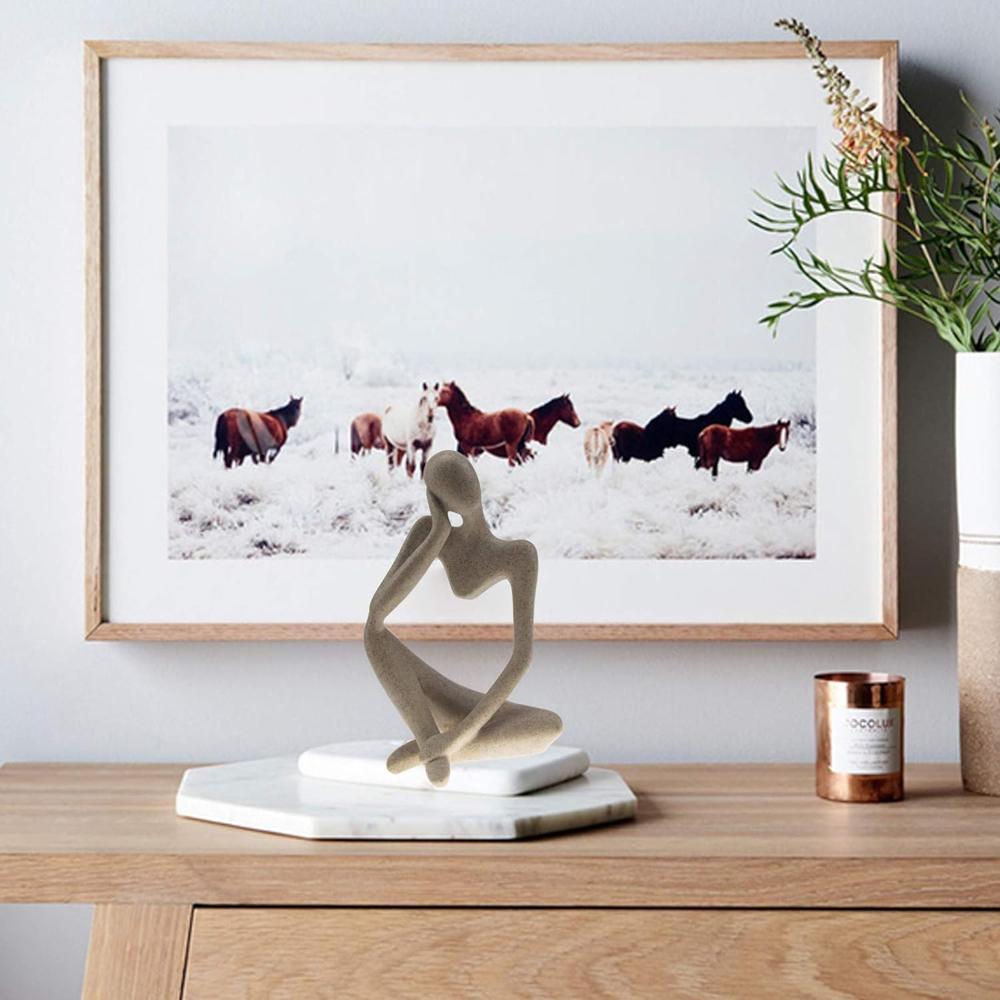 Human Statue Bookshelf Decor Ceramic Thinker Sandstone