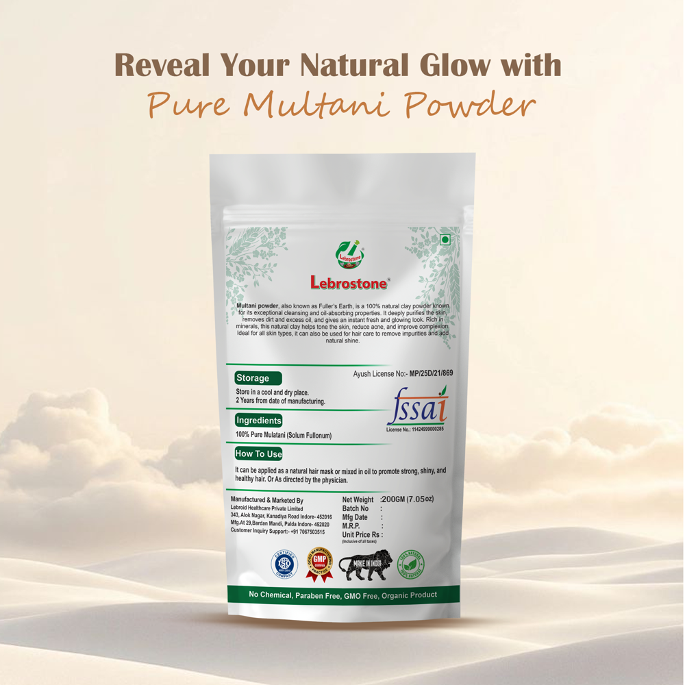 Lebrostone Multani Mitti Powder | Deep Cleanser | Acne Control | Skin Tone & Pore Care | 200g