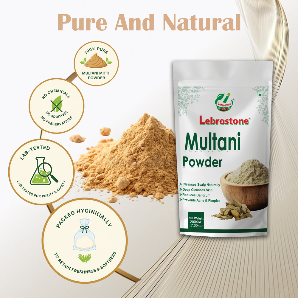 Lebrostone Multani Mitti Powder | Deep Cleanser | Acne Control | Skin Tone & Pore Care | 200g