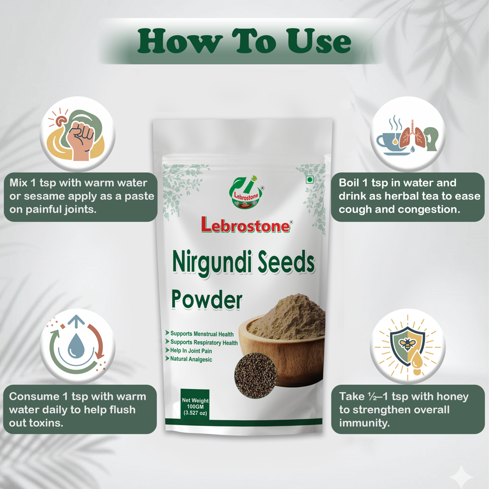 Lebrostone Nirgundi Seeds  Reduces Pain, Strengthens Joints & Boosts Immunity(100g)