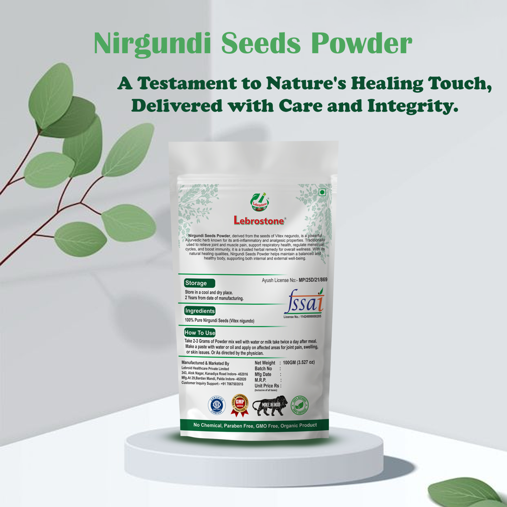 Lebrostone Nirgundi Seeds  Reduces Pain, Strengthens Joints & Boosts Immunity(100g)