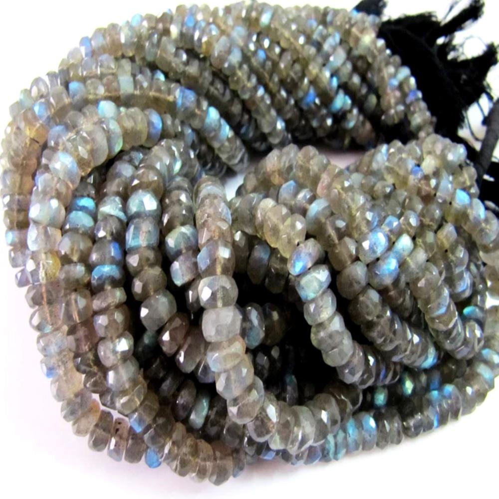 Natural Labradorite Rondelle Faceted 7-8mm Beads Blue Flashy Strands 8 inch Long  Black Rainbow Jewelry making Gemstone Beads
