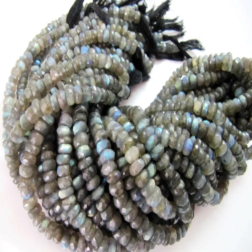 Natural Labradorite Rondelle Faceted 7-8mm Beads Blue Flashy Strands 8 inch Long  Black Rainbow Jewelry making Gemstone Beads