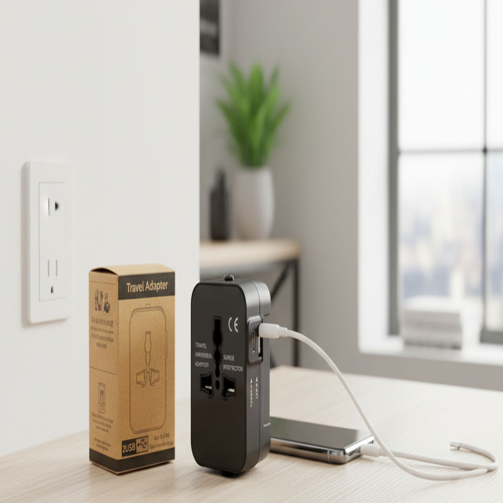 Universal All-in-One World Travel Adapter Plug with Dual USB Charging Ports and Surge Protection