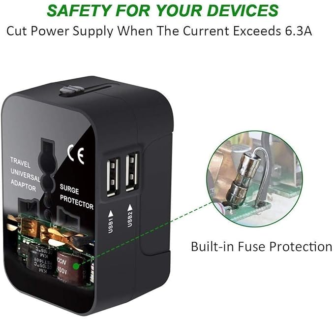 Universal All-in-One World Travel Adapter Plug with Dual USB Charging Ports and Surge Protection