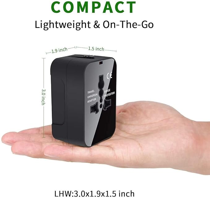 Universal All-in-One World Travel Adapter Plug with Dual USB Charging Ports and Surge Protection